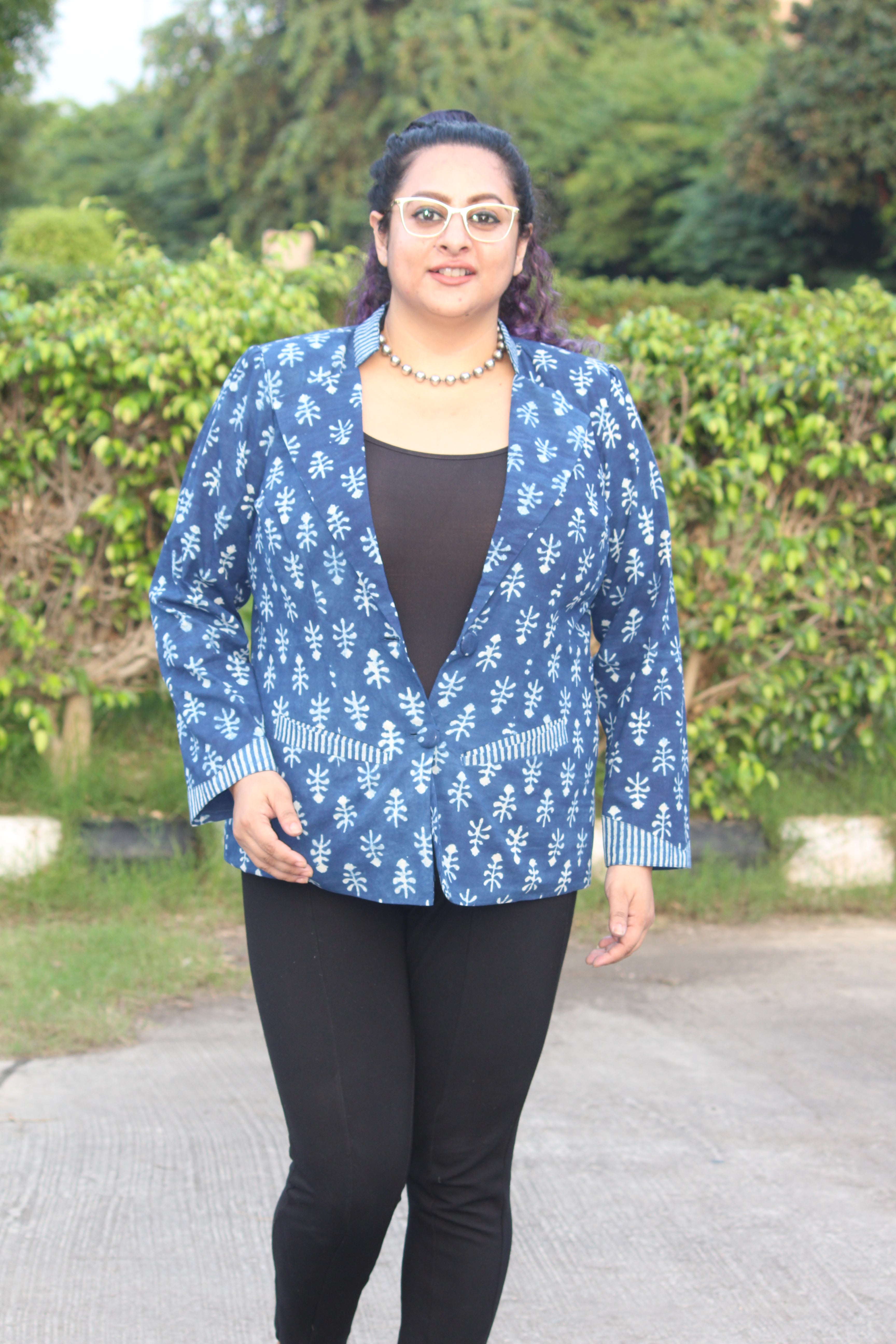 Indigo Dabu Handblock Printed Cotton Blazer