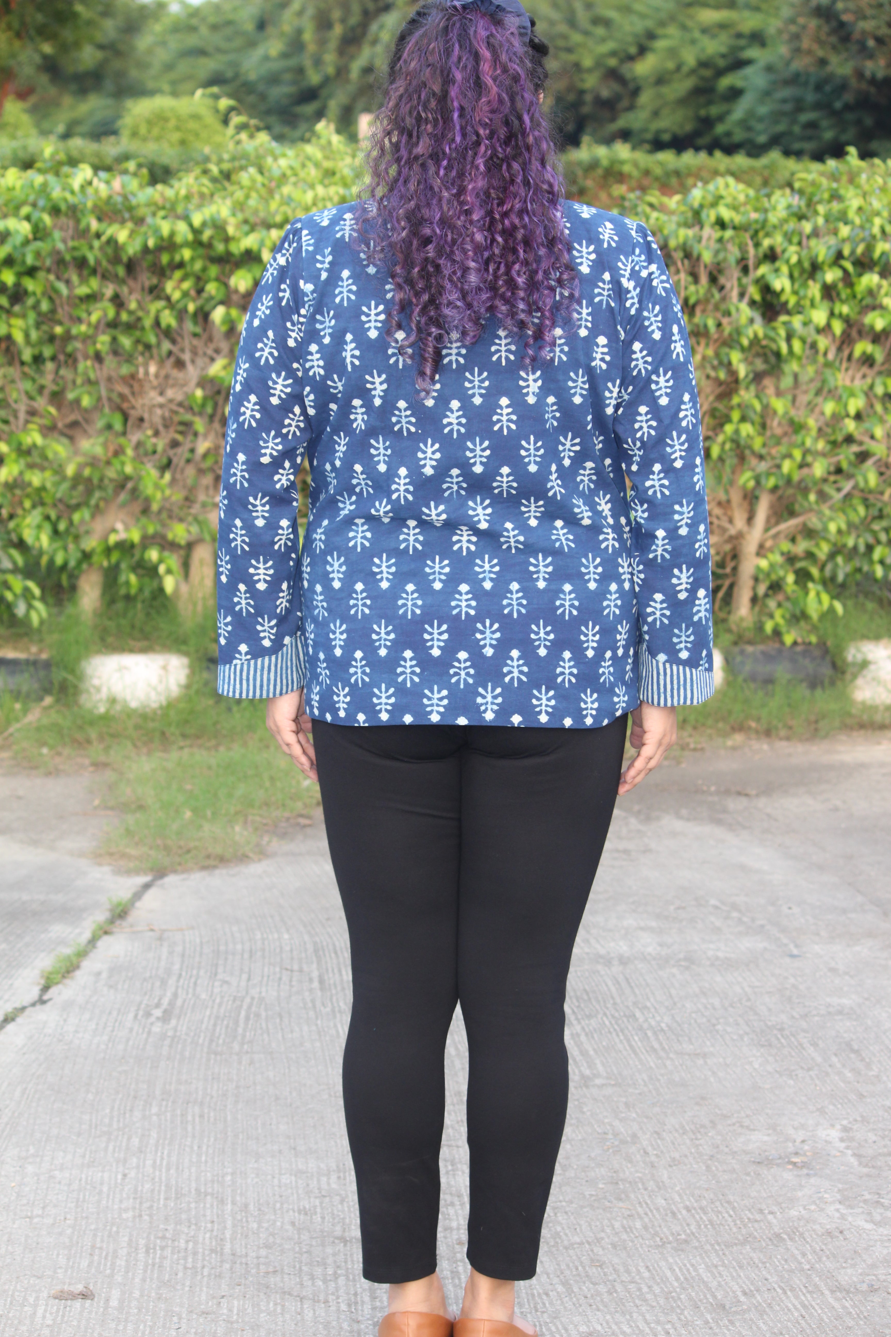 Indigo Dabu Handblock Printed Cotton Blazer