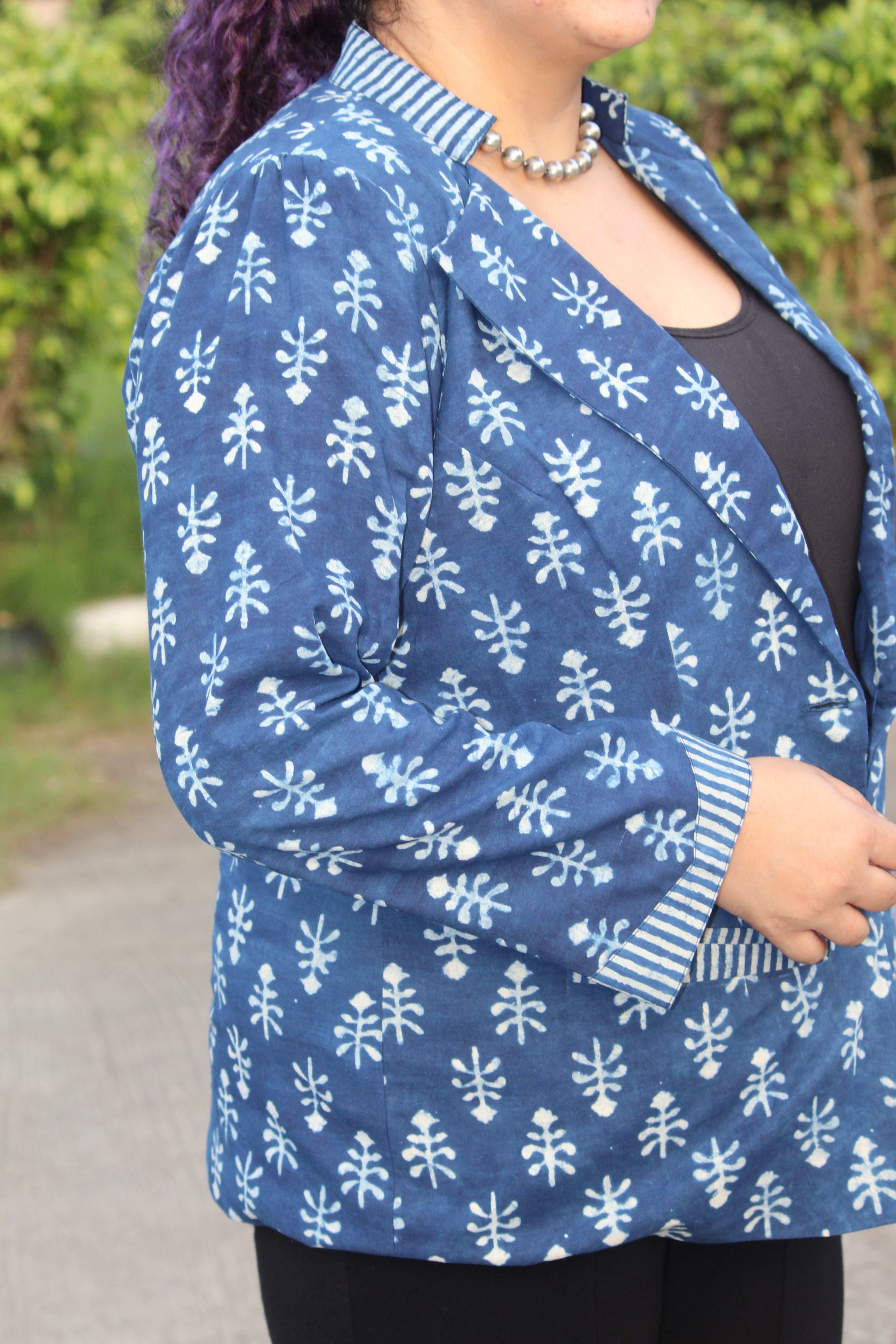 Indigo Dabu Handblock Printed Cotton Blazer