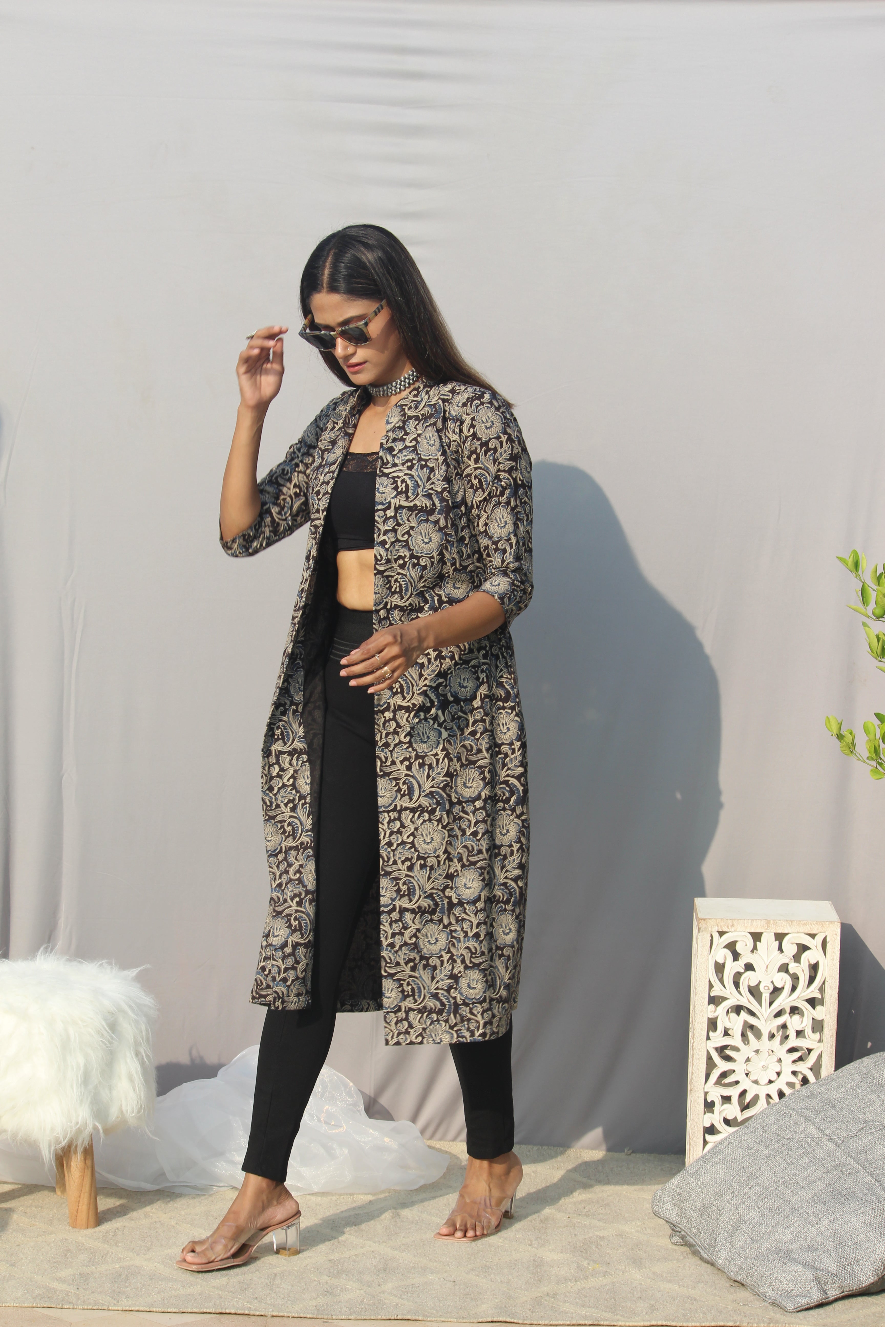 Black Kalamkari Handblock Printed Cotton Shrug