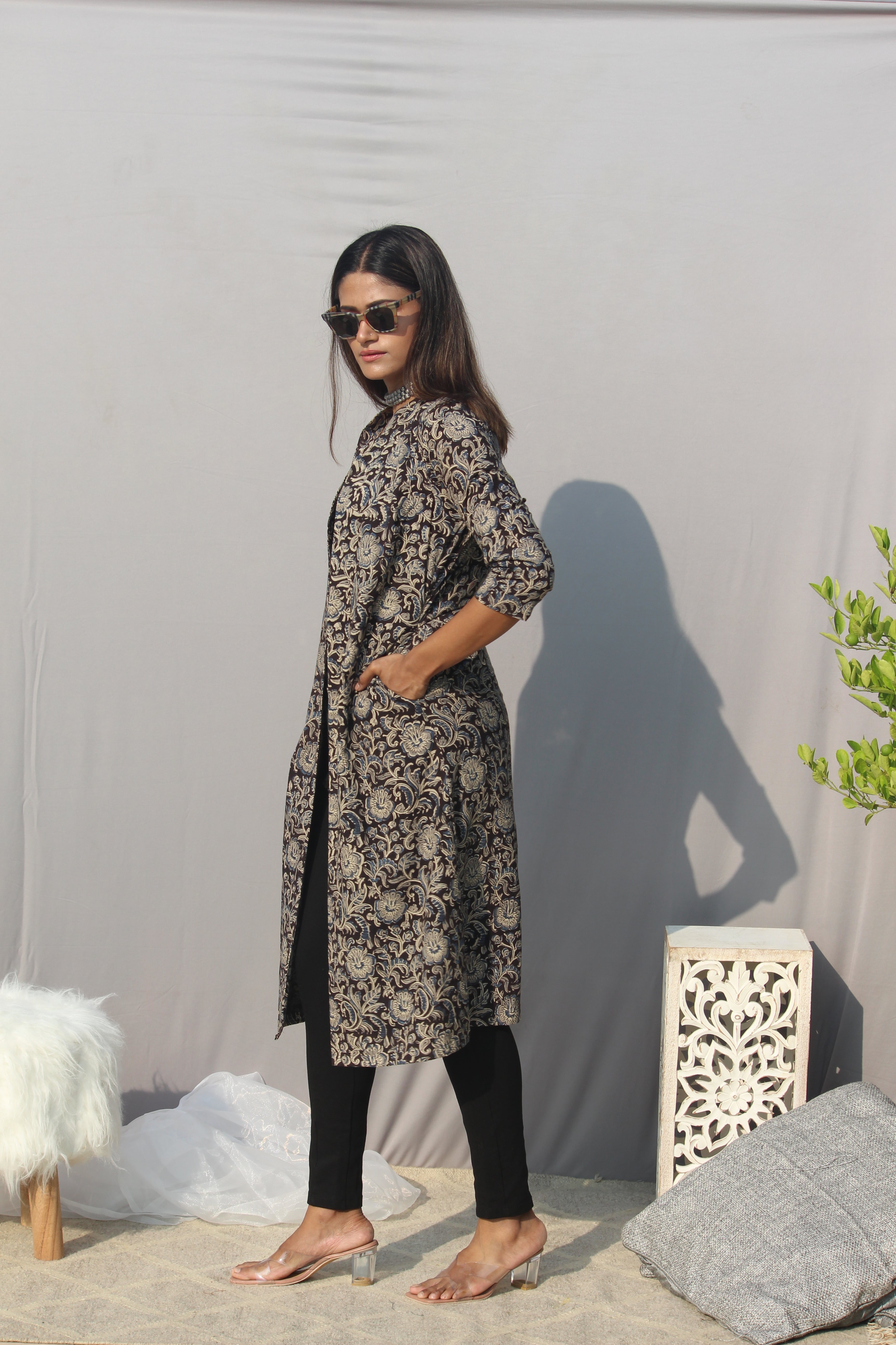 Black Kalamkari Handblock Printed Cotton Shrug