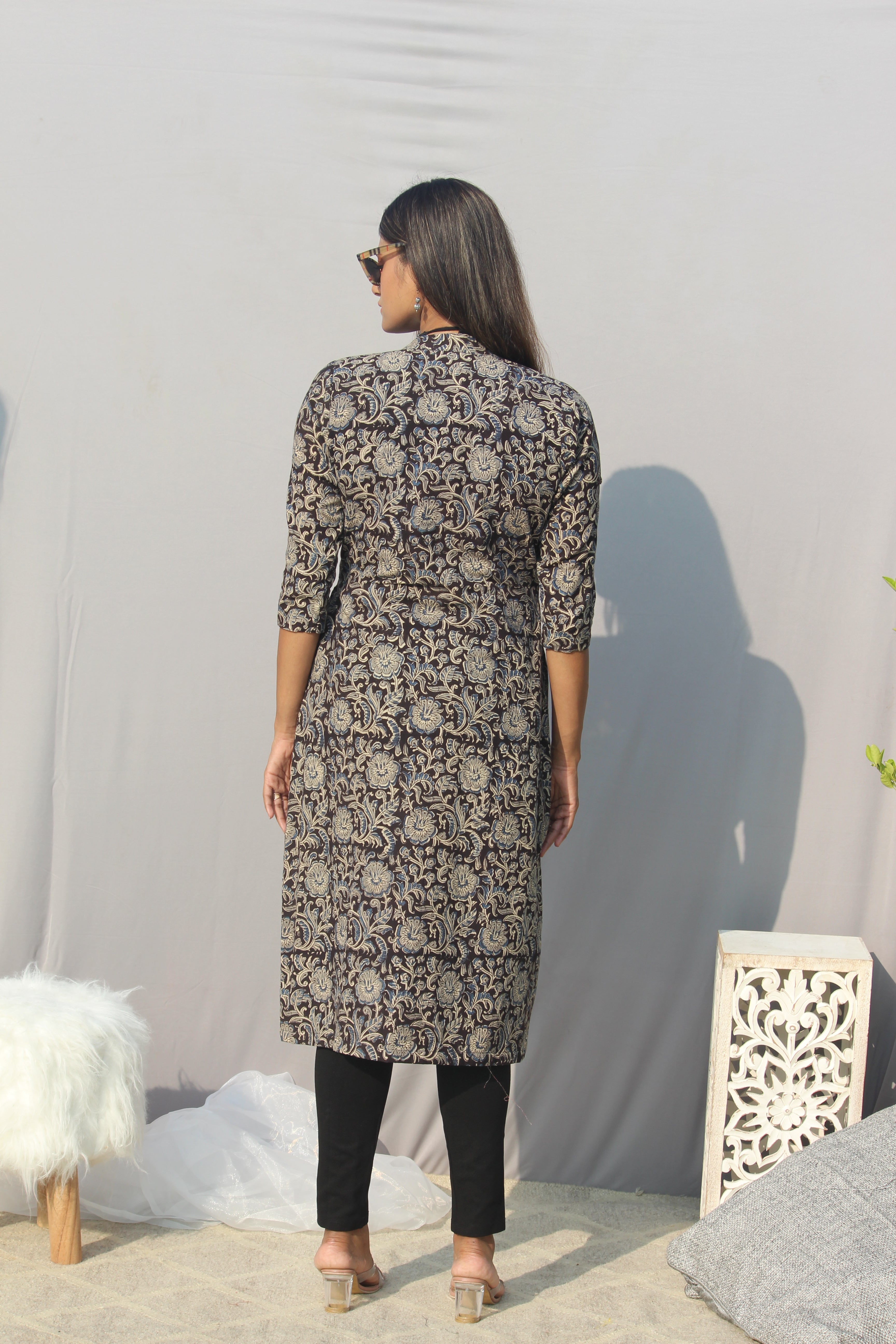 Black Kalamkari Handblock Printed Cotton Shrug