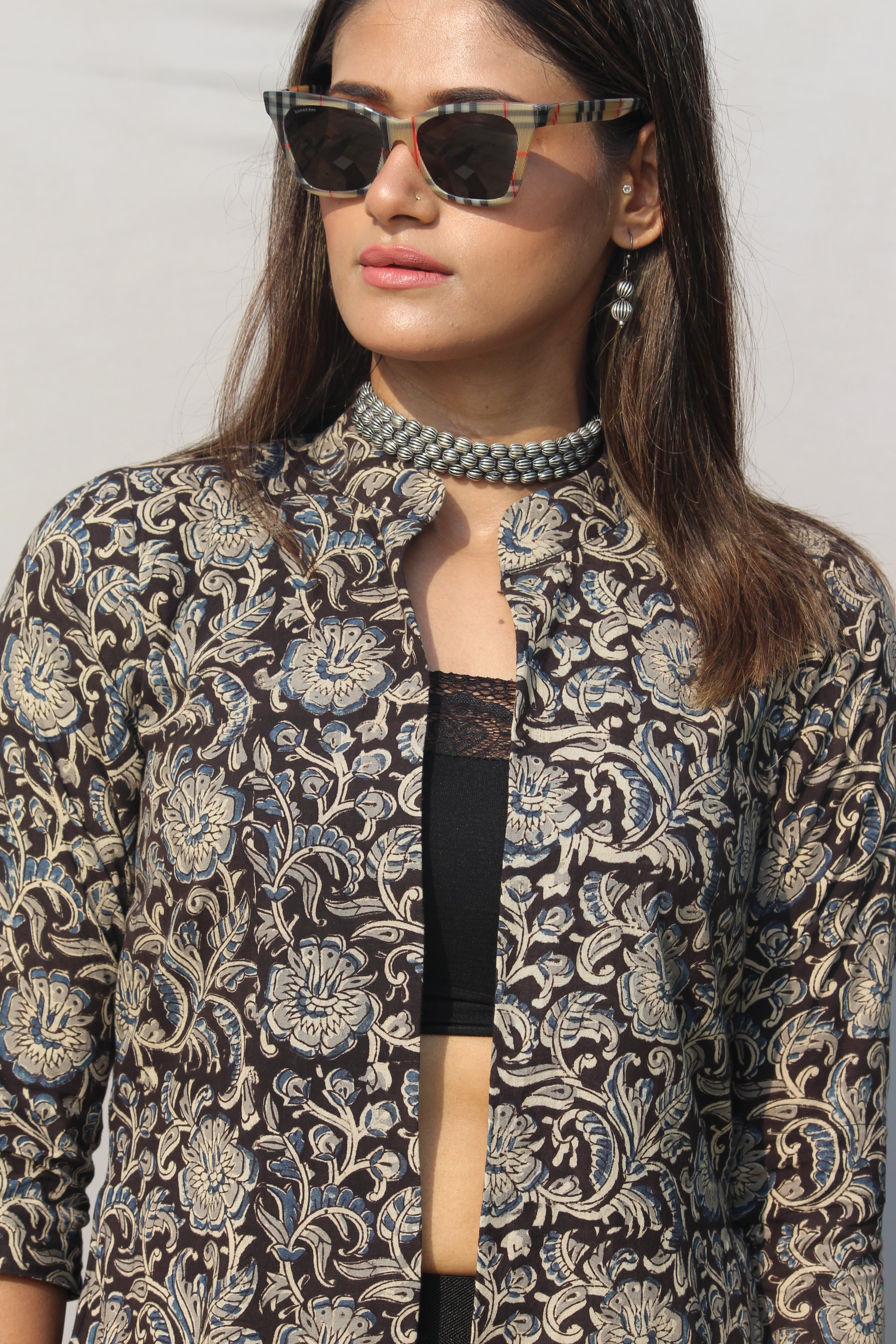 Black Kalamkari Handblock Printed Cotton Shrug