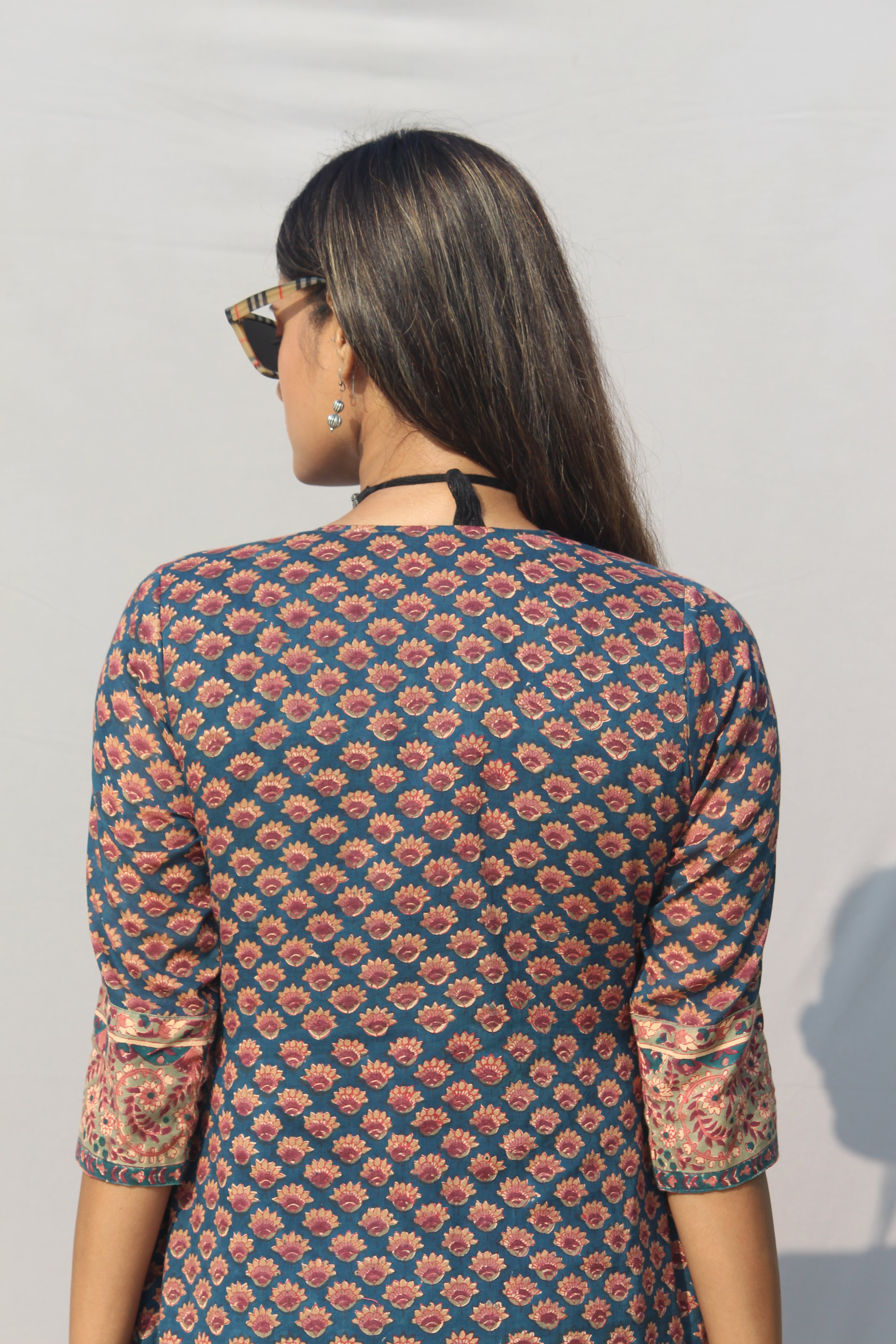 Sea Green Sanganeri Handblock Printed Cotton Shrug