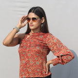 Red Ajrakh Handblock Printed Modal Silk Top