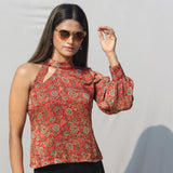 Red Ajrakh Handblock Printed Modal Silk Top