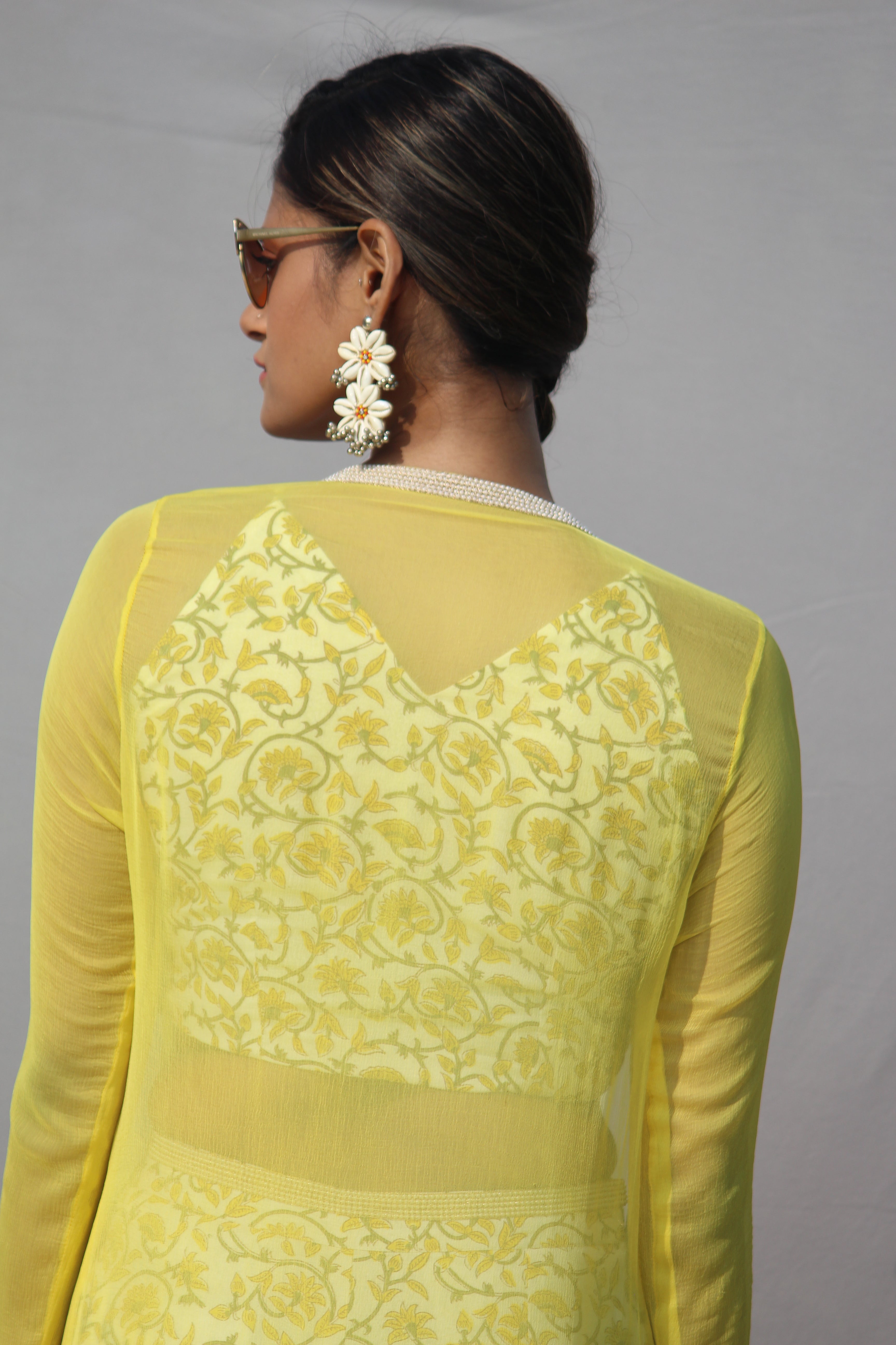 Yellow sanganeri  handblock print 3 piece sharara set
