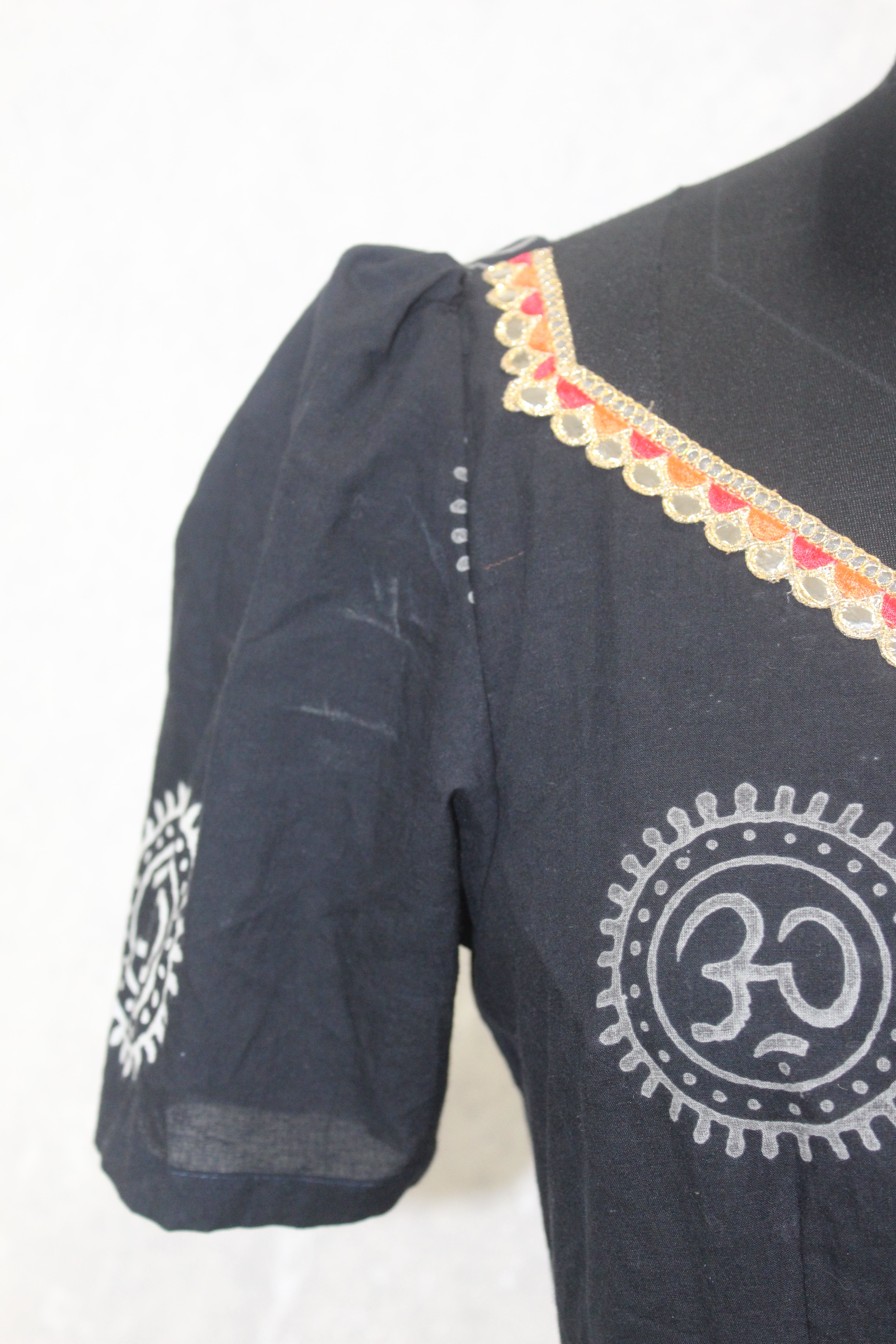 BLACK HANDBLOCK PRINT PEPLUM OM TOP