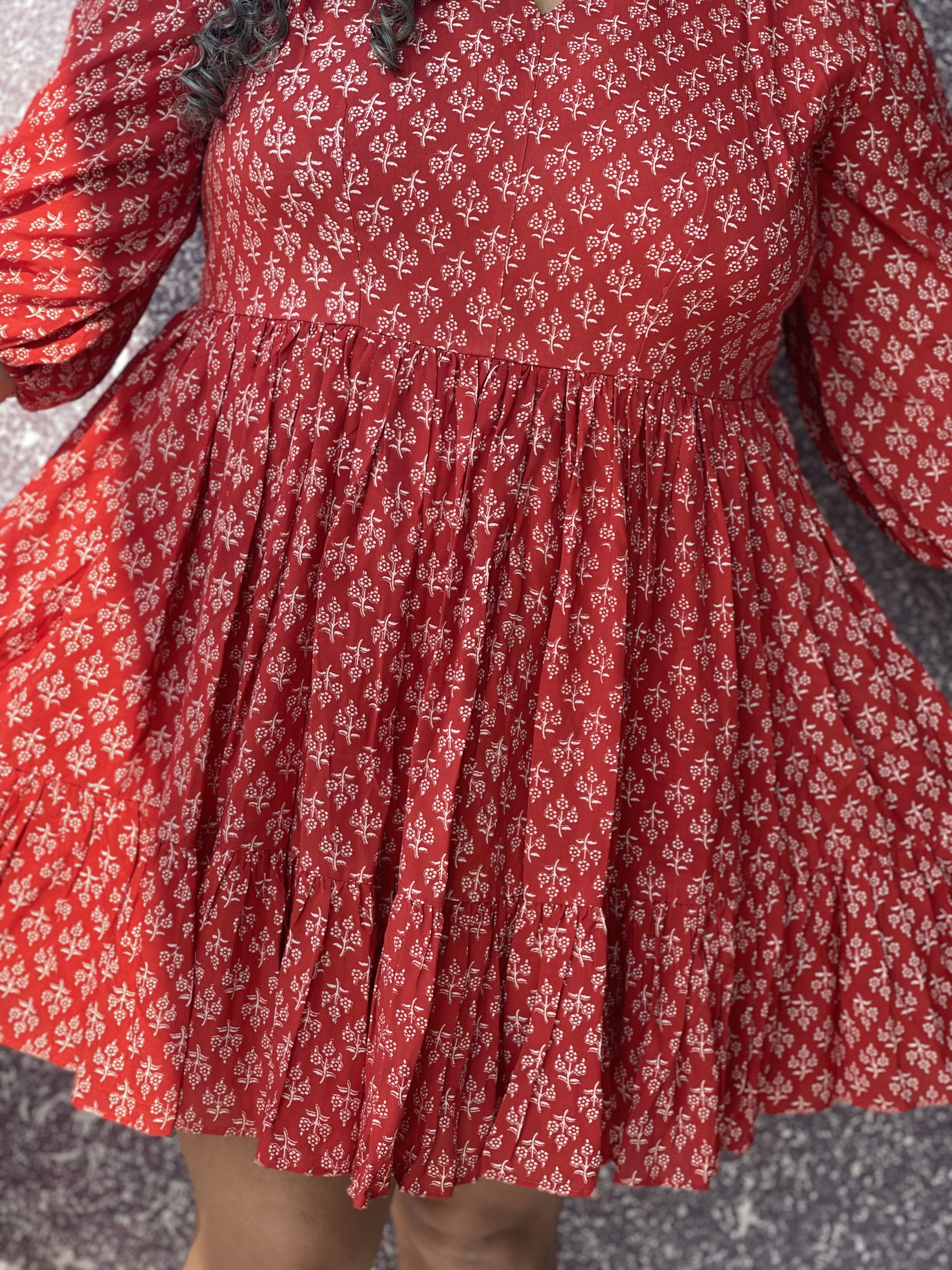 Red Bagru Handblock Printed Modal Cotton Frock Style Dress