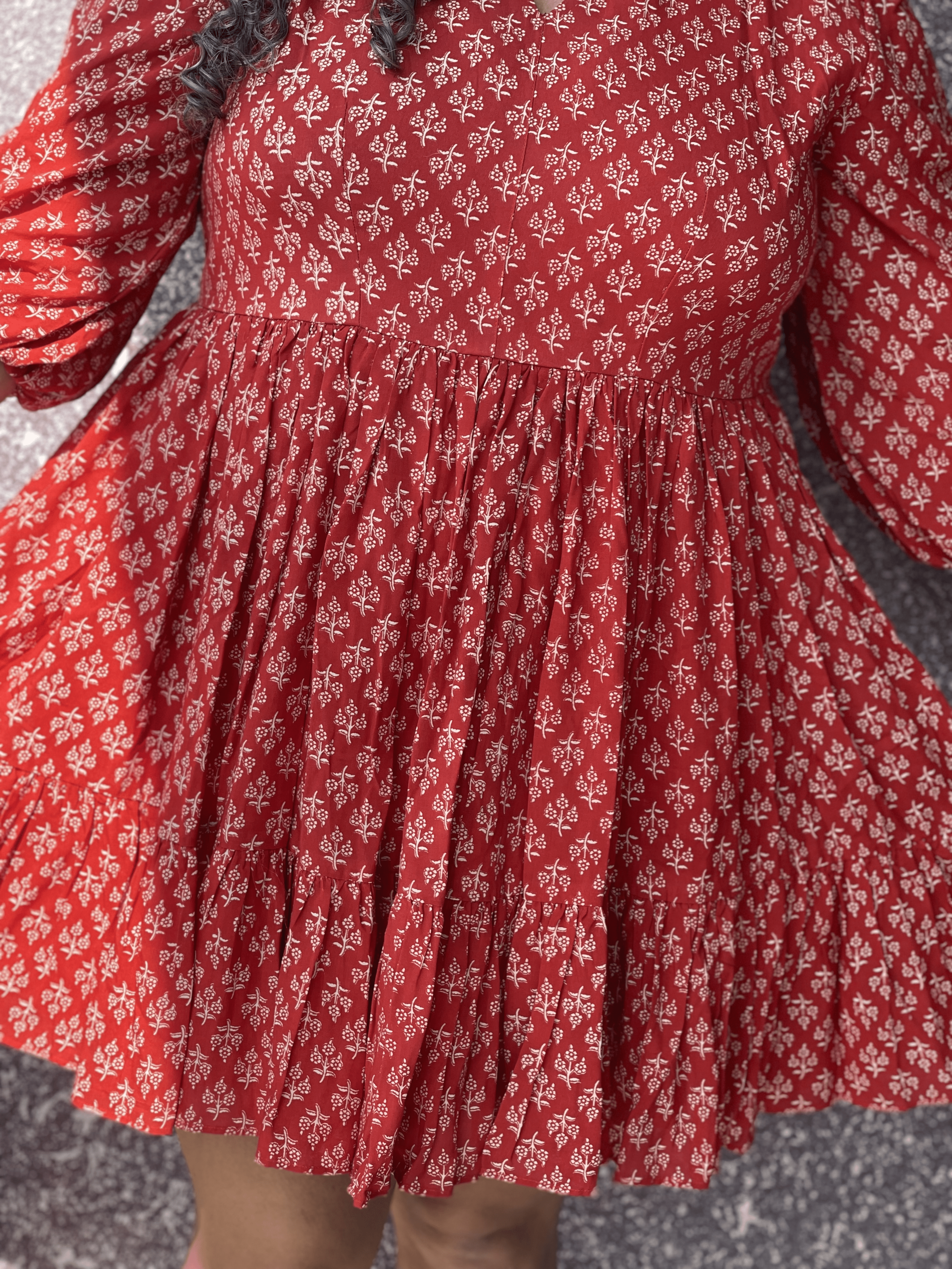 Red Bagru Handblock Printed Modal Cotton Frock Style Dress -Dress