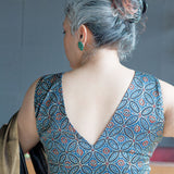 Indigo Ajrakh Handblock Printed Deep neck modal silk blouse