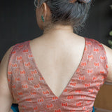 Rose pink vanaspati handblock printed modal satin  deep neck blouse