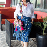 Indigo dabu handblock print polka dots wrap style cotton skirts with frills