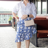 Blue sanganeri handblock print assyemtric cotton skirt
