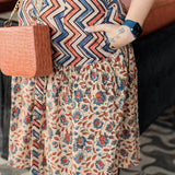 Off-white Ajrakh handblock print Yoke style cotton skirt