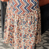 Off-white Ajrakh handblock print Yoke style cotton skirt