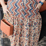 Off-white Ajrakh handblock print Yoke style cotton skirt