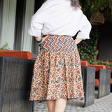 Off-white Ajrakh handblock print Yoke style cotton skirt