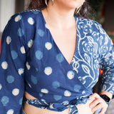 Indigo dabu handblock print half n half wrap top