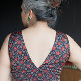 Black Ajrakh Handblock printed modal silk deep neck blouse