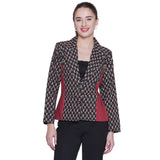 Black Cotton Blazer with Red & White Bagru Handblock Printed Booti