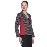 Black Cotton Blazer with Red & White Bagru Handblock Printed Booti