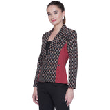 Black Cotton Blazer with Red & White Bagru Handblock Printed Booti