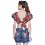 Red Kalamkari Bagru Handblock Printed  Crop Top