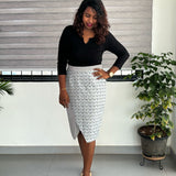 Grey camel bagru handblock print pencil wrap style cotton skirt