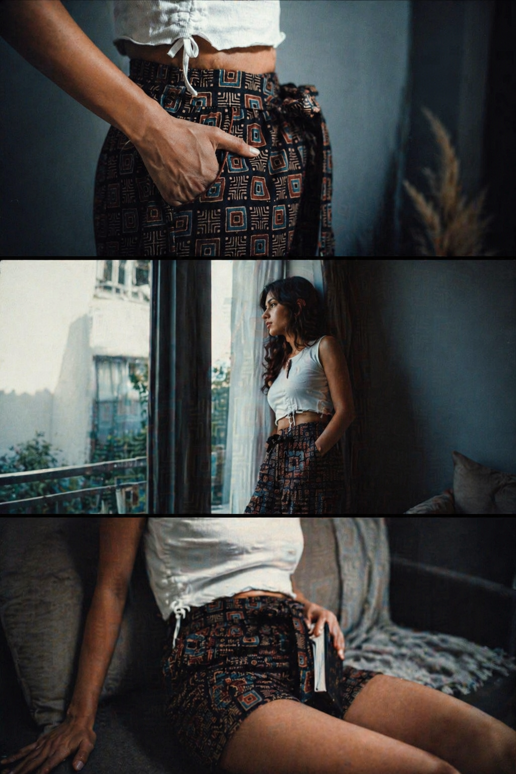 Ajrakh Handblock printed Cotton Shorts with Belt