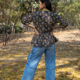 Bagru kalamkari handblock print peplum style short cotton shrug