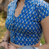 Blue bagru booti handblock print cotton blouse