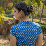 Blue bagru booti handblock print cotton blouse