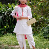 White Handblock Cotton Dhoti Set