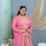 Pink Sanganeri(Shell) Handblock Printed 3 piece sharara set