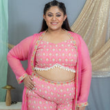 Pink Sanganeri(Shell) Handblock Printed 3 piece sharara set