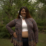 Sea green sanganeri peplum style shrug
