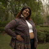 Sea green sanganeri peplum style shrug