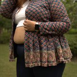 Sea green sanganeri peplum style shrug