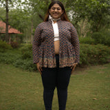 Sea green sanganeri peplum style shrug