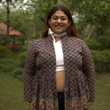 Sea green sanganeri peplum style shrug