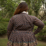 Sea green sanganeri peplum style shrug