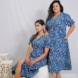 Indigo Dabu Handblock Printed Floral Slit Dress