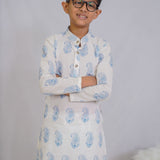 White Paisley Kurta Pyajama with Vest