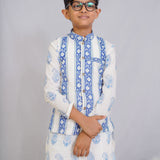 White Paisley Kurta Pyajama with Vest