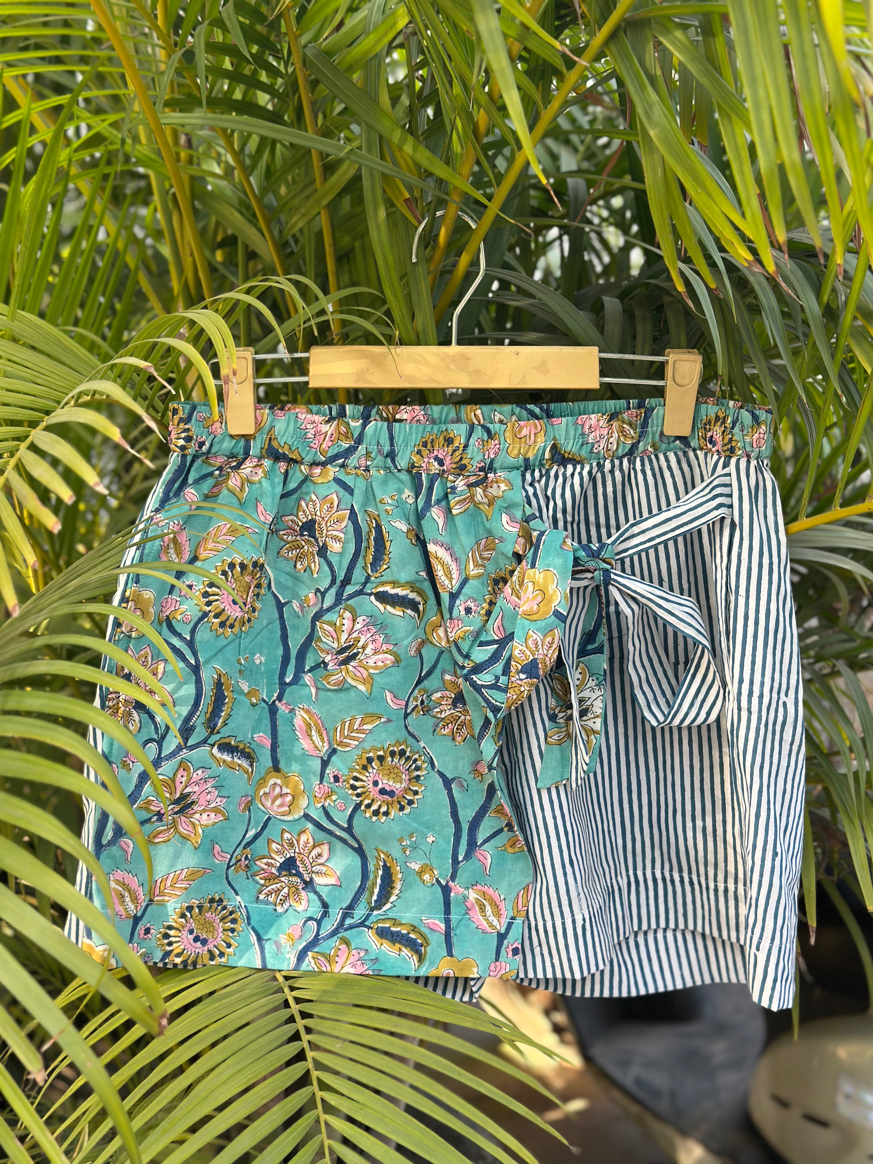 Neel Pushp - Overlap style Handblock print  Cotton Shorts