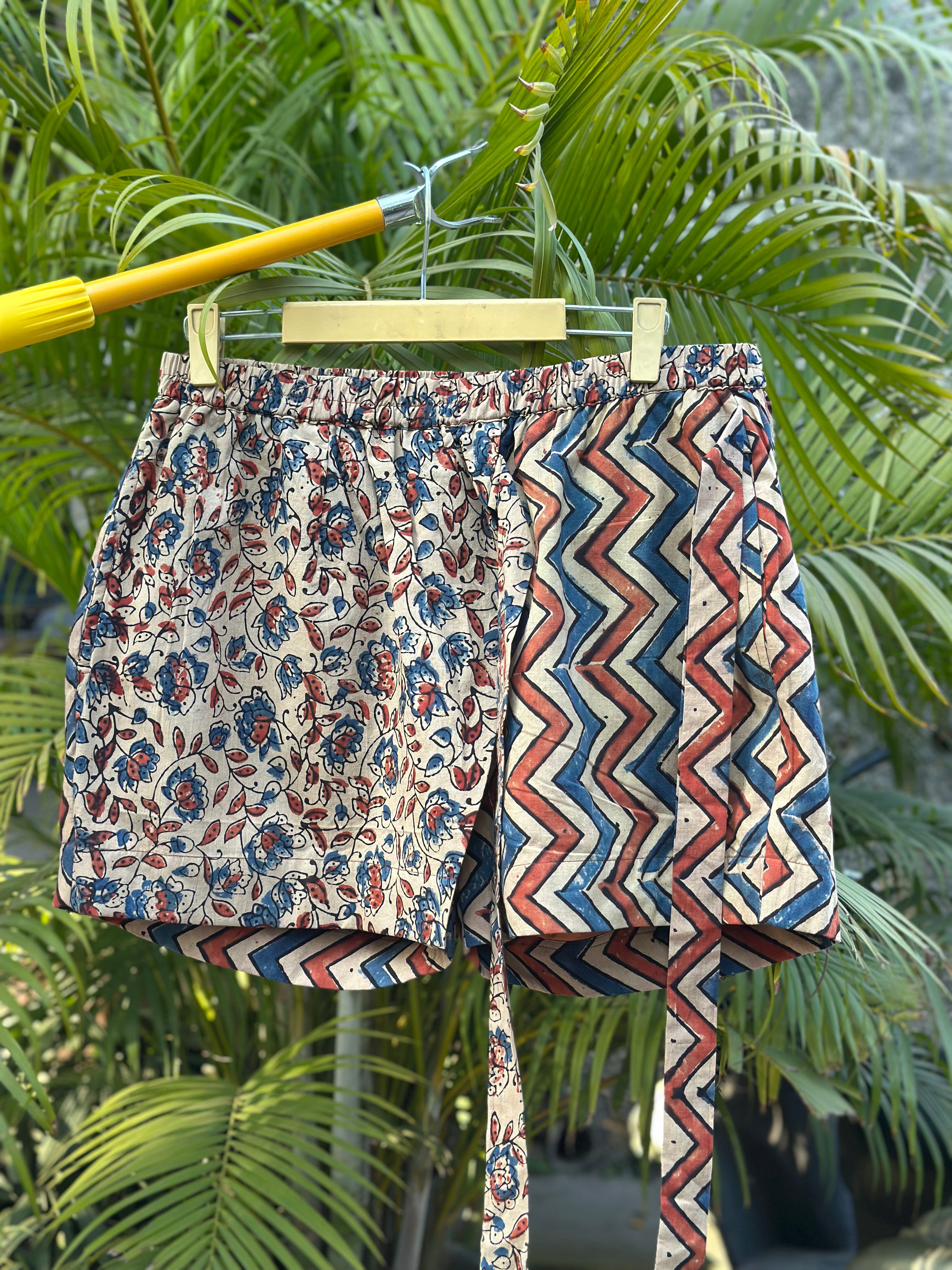 Ajrakh Nomad Overlap hand block print cotton shorts