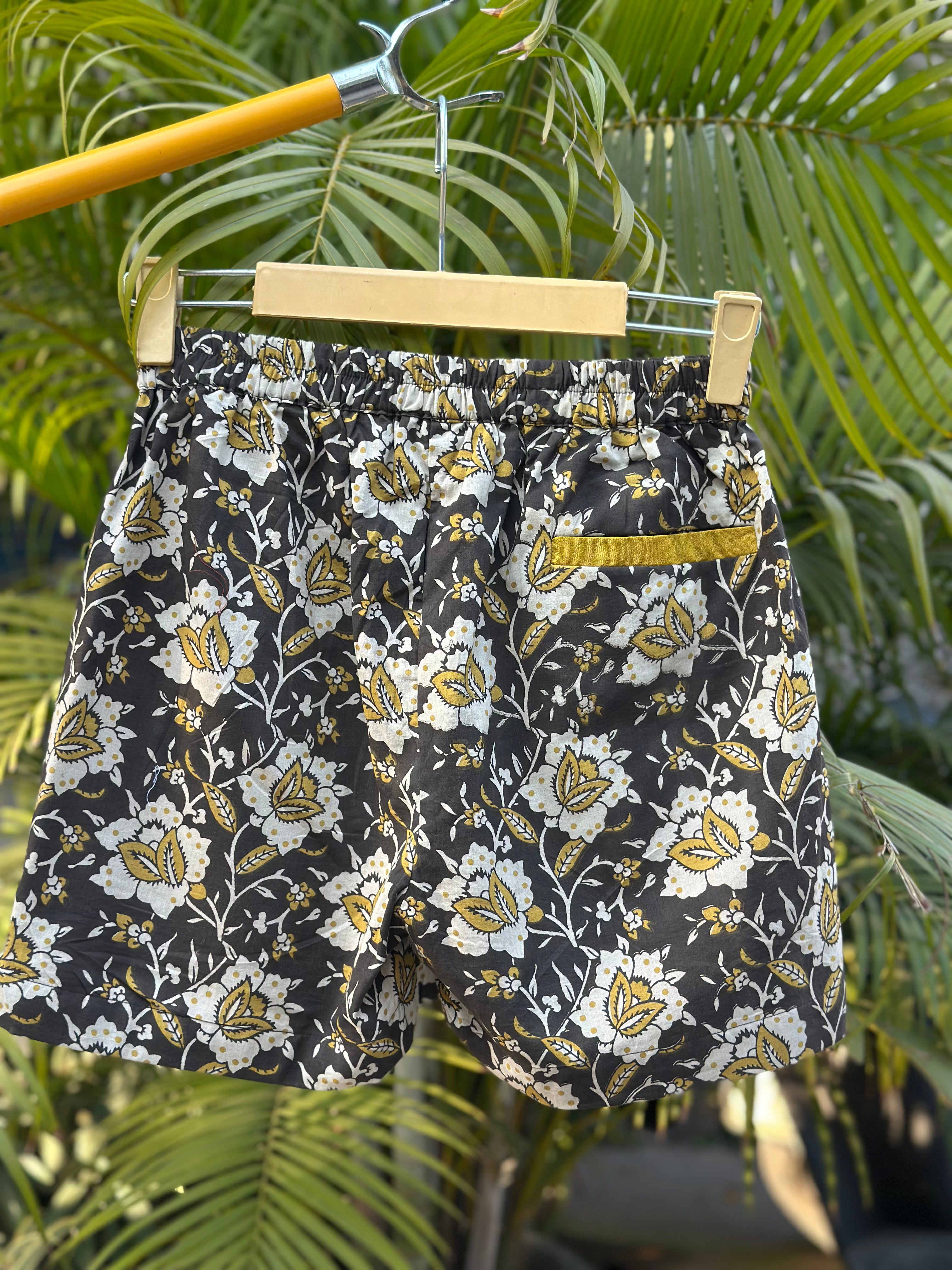 Sunlit Garden  handblock  Print  cotton shorts