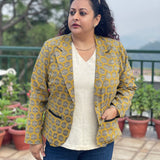 Mustard Bagru Handblock Printed Booti Cotton Blazer