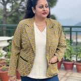 Mustard Bagru Handblock Printed Booti Cotton Blazer